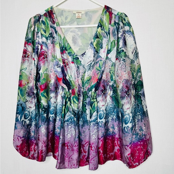 Sundance Samantha Sugarplum Garden Floral Blouse Silk V Neck Pintuck Watercolor - Picture 1 of 11